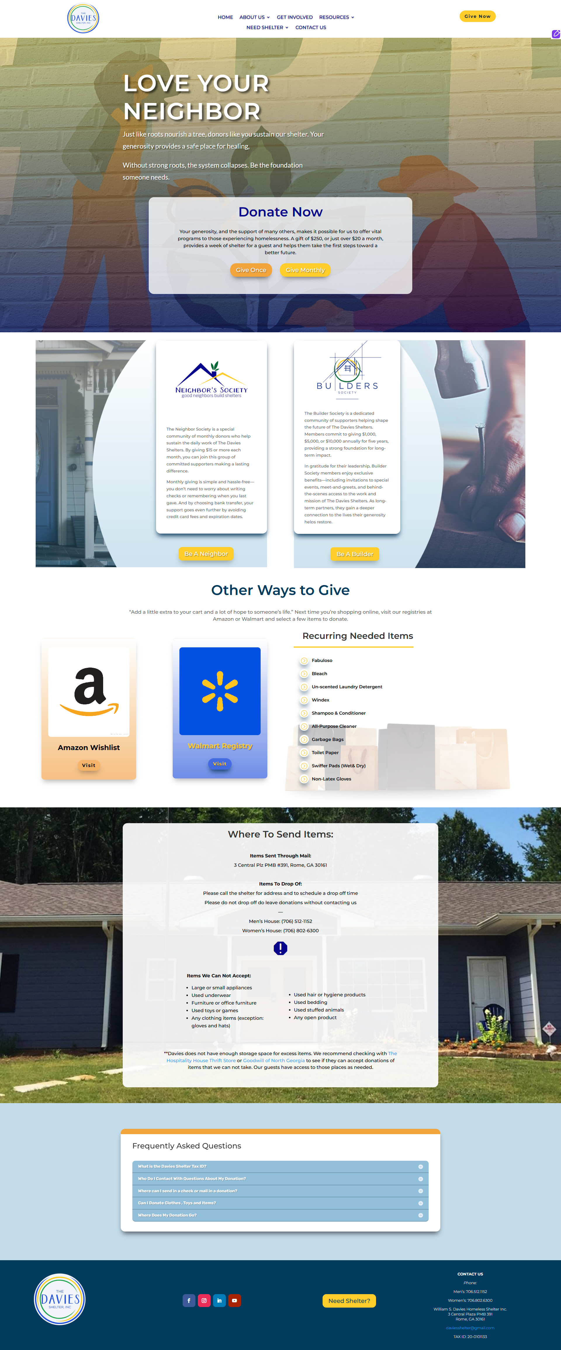 Davies Shelters donation page redesign